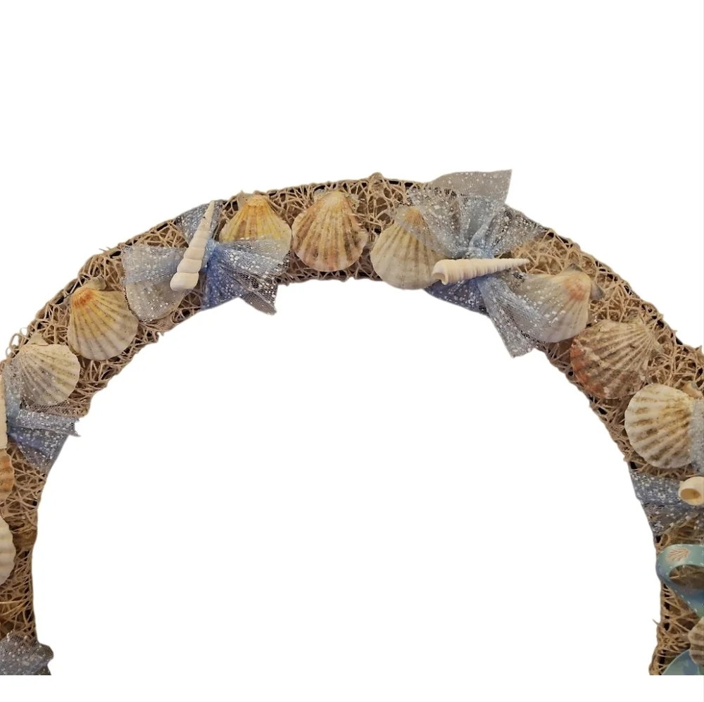 Seashell Ribbon Wreath Handmade Coastal Wall Decor